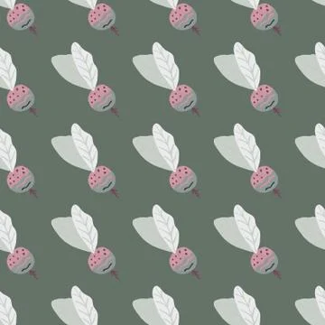 Vegetables seamless pattern with doodle radish elements. Grey background. Hea 스톡 일러스트