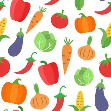 Vegetables seamless pattern - food background. Vector illustration. Stock Illustration