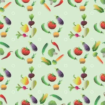 Vegetables seamless pattern. Fresh vegetarian healthy food. Eco farmer vegeta Stock Illustration