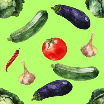 Vegetables seamless pattern. Hand painted watercolor illustration. Stock Illustration