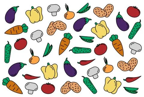 Vegetables seamless pattern. Linear graphic. Vegetables background. Scandinavian Stock Illustration