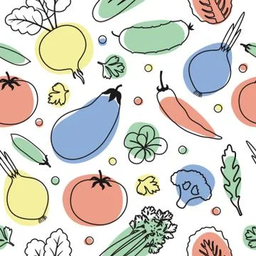 Vegetables seamless pattern. Linear graphic. Vegetables background. Healthy food 스톡 일러스트
