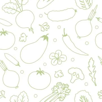 Vegetables seamless pattern. Linear graphic. Vegetables background. Healthy food Stock Illustration