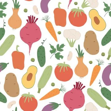 Vegetables seamless pattern. Linear graphic. Vegetables background. Scandinav Illustrazione stock