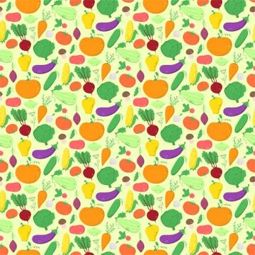 Vegetables seamless pattern, vector background with great abundance of bright Stock Illustration