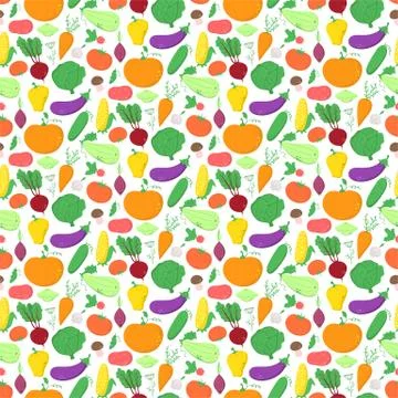 Vegetables seamless pattern, vector background with great abundance of bright Illustrazione stock