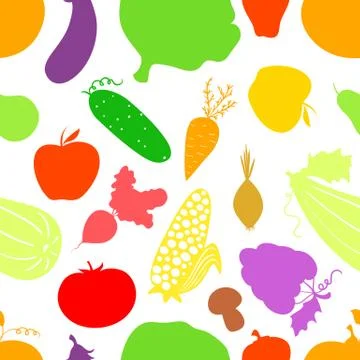 Vegetables seamless pattern, vector background with great abundance of bright Stock Illustration