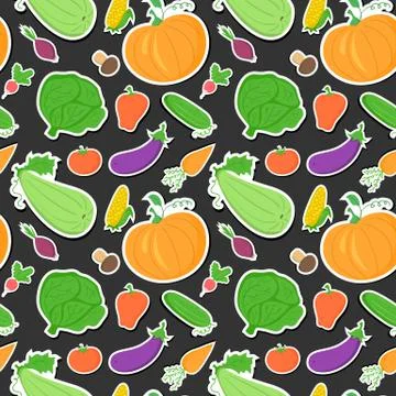 Vegetables seamless pattern, vector background with great abundance of bright Stock Illustration