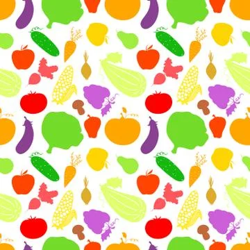 Vegetables seamless pattern, vector light background with great abundance of  Stock Illustration