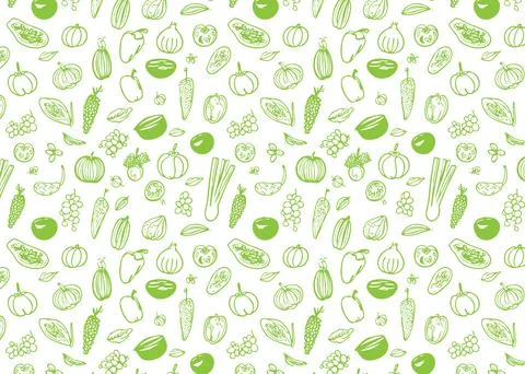 Vegetables seamless pattern. Vegetable hand drawn doodle background. Vector.. Stock-Illustration