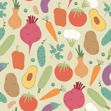 Vegetables seamless pattern. Vegetarian healthy bio food background, Vegan or Stockillustratie