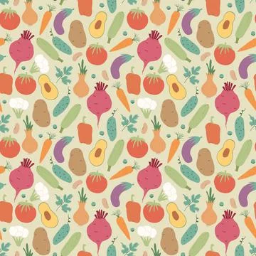 Vegetables seamless pattern. Vegetarian healthy bio food background, Vegan or Stockillustratie