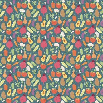 Vegetables seamless pattern. Vegetarian healthy bio food background, Vegan or Stockillustratie
