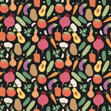Vegetables seamless pattern. Vegetarian healthy bio food background, Vegan or Stockillustratie