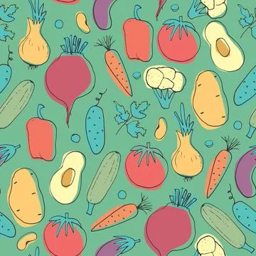 Vegetables seamless pattern. Vegetarian healthy bio food background, Vegan or Stockillustratie