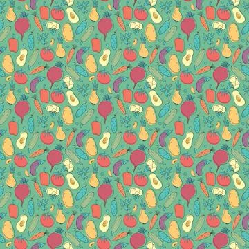 Vegetables seamless pattern. Vegetarian healthy bio food background, Vegan or Stockillustratie