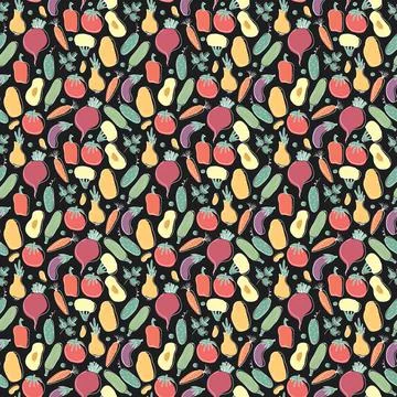 Vegetables seamless pattern. Vegetarian healthy bio food background, Vegan or Stockillustratie