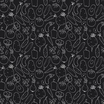 Vegetables seamless pattern. Vegetarian healthy bio food background, Vegan or Stock Illustration