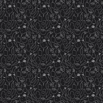 Vegetables seamless pattern. Vegetarian healthy bio food background, Vegan or Stockillustratie