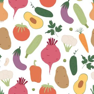 Vegetables seamless pattern. Vegetarian healthy bio food background, Vegan or Stockillustratie