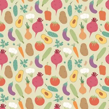 Vegetables seamless pattern. Vegetarian healthy bio food background, Vegan or Stockillustratie