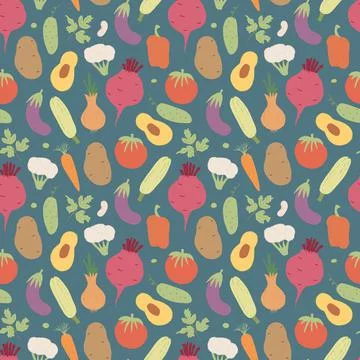 Vegetables seamless pattern. Vegetarian healthy bio food background, Vegan or Stockillustratie