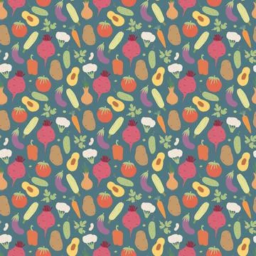 Vegetables seamless pattern. Vegetarian healthy bio food background, Vegan or Stock Illustration