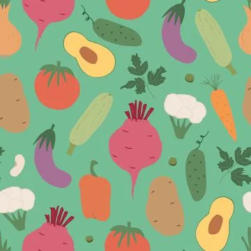 Vegetables seamless pattern. Vegetarian healthy bio food background, Vegan or Illustrazione stock