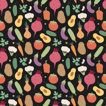 Vegetables seamless pattern. Vegetarian healthy bio food background, Vegan or Stock Illustration