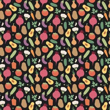 Vegetables seamless pattern. Vegetarian healthy bio food background, Vegan or Illustrazione stock