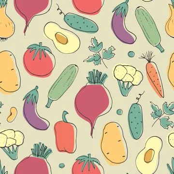 Vegetables seamless pattern. Vegetarian healthy bio food background, Vegan or Stockillustratie