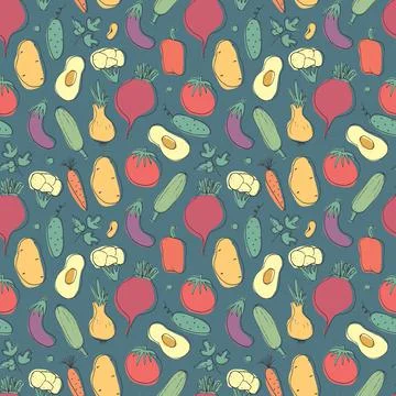 Vegetables seamless pattern. Vegetarian healthy bio food background, Vegan or Stockillustratie