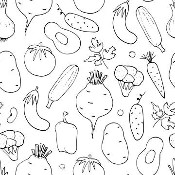 Vegetables seamless pattern. Vegetarian healthy bio food background, Vegan or Stock Illustration