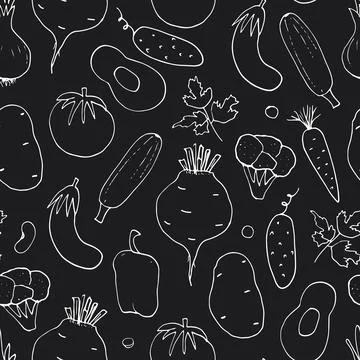 Vegetables seamless pattern. Vegetarian healthy bio food background, Vegan or Illustrazione stock