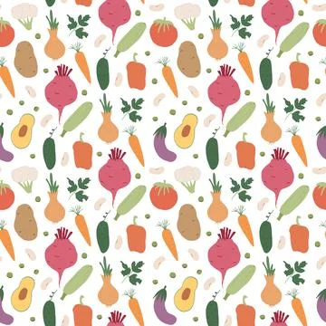 Vegetables seamless pattern. Vegetarian healthy bio food background, Vegan or Illustrazione stock