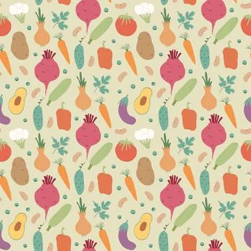 Vegetables seamless pattern. Vegetarian healthy bio food background, Vegan or Illustrazione stock