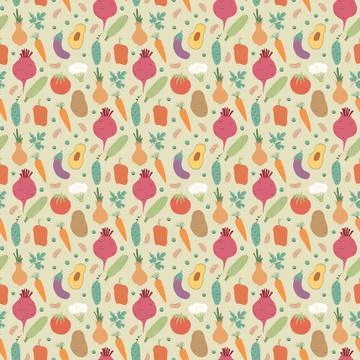 Vegetables seamless pattern. Vegetarian healthy bio food background, Vegan or Stock Illustration