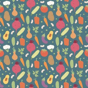 Vegetables seamless pattern. Vegetarian healthy bio food background, Vegan or Stock Illustration