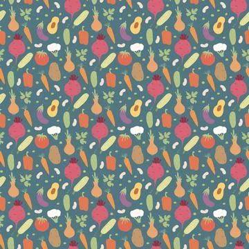 Vegetables seamless pattern. Vegetarian healthy bio food background, Vegan or Stock Illustration