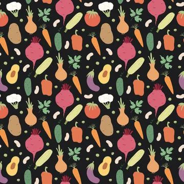 Vegetables seamless pattern. Vegetarian healthy bio food background, Vegan or Stock Illustration
