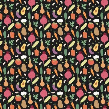 Vegetables seamless pattern. Vegetarian healthy bio food background, Vegan or Stockillustratie
