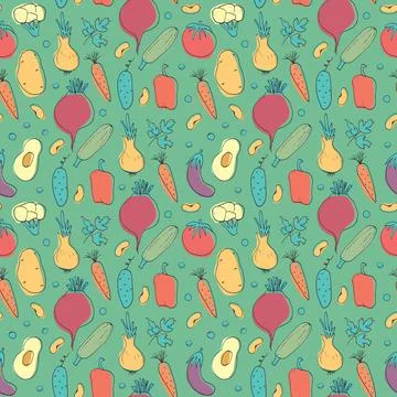 Vegetables seamless pattern. Vegetarian healthy bio food background, Vegan or Stockillustratie