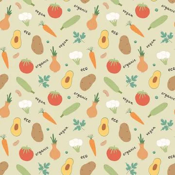 Vegetables seamless pattern. Vegetarian healthy bio food background, Vegan or Illustrazione stock