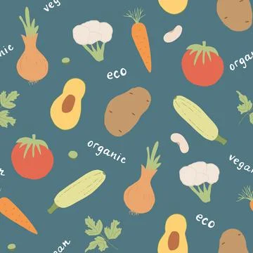 Vegetables seamless pattern. Vegetarian healthy bio food background, Vegan or 스톡 일러스트