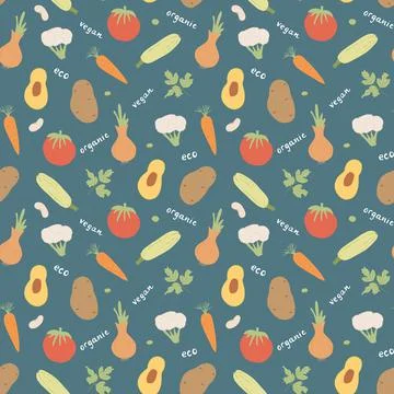 Vegetables seamless pattern. Vegetarian healthy bio food background, Vegan or 스톡 일러스트