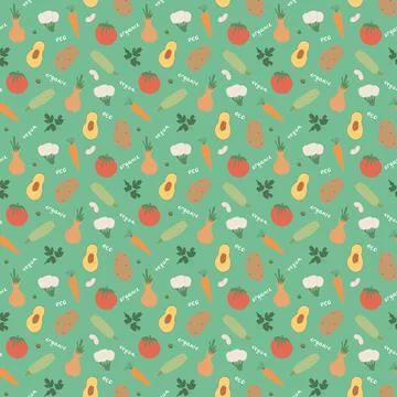 Vegetables seamless pattern. Vegetarian healthy bio food background, Vegan or Stock Illustration