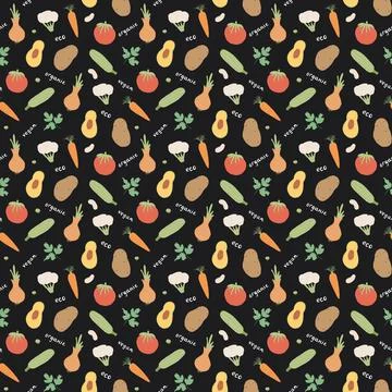 Vegetables seamless pattern. Vegetarian healthy bio food background, Vegan or 스톡 일러스트