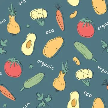 Vegetables seamless pattern. Vegetarian healthy bio food background, Vegan or Stockillustratie