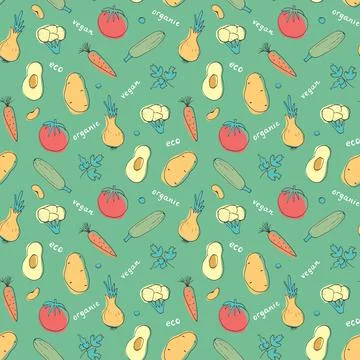Vegetables seamless pattern. Vegetarian healthy bio food background, Vegan or Stockillustratie