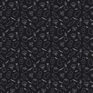 Vegetables seamless pattern. Vegetarian healthy bio food background, Vegan or Stock Illustration